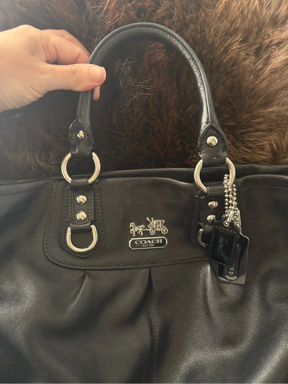 Coach Madison Lindsay 2012 Black Leather Shoulder Tote with Detachable Strap